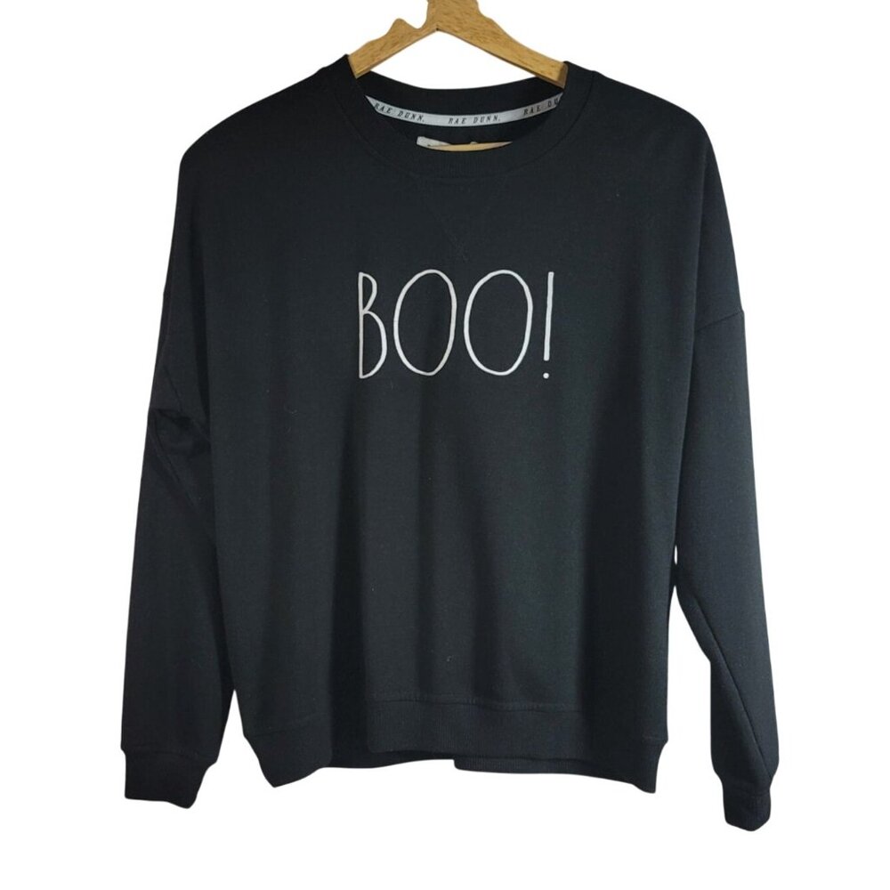 Rae Dunn Halloween Boo! Sweatshirt Black Medium Round Neck Pullover Long Sleeve